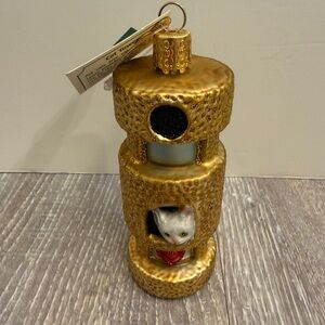 Old World Christmas glass cat tower ornament x 1